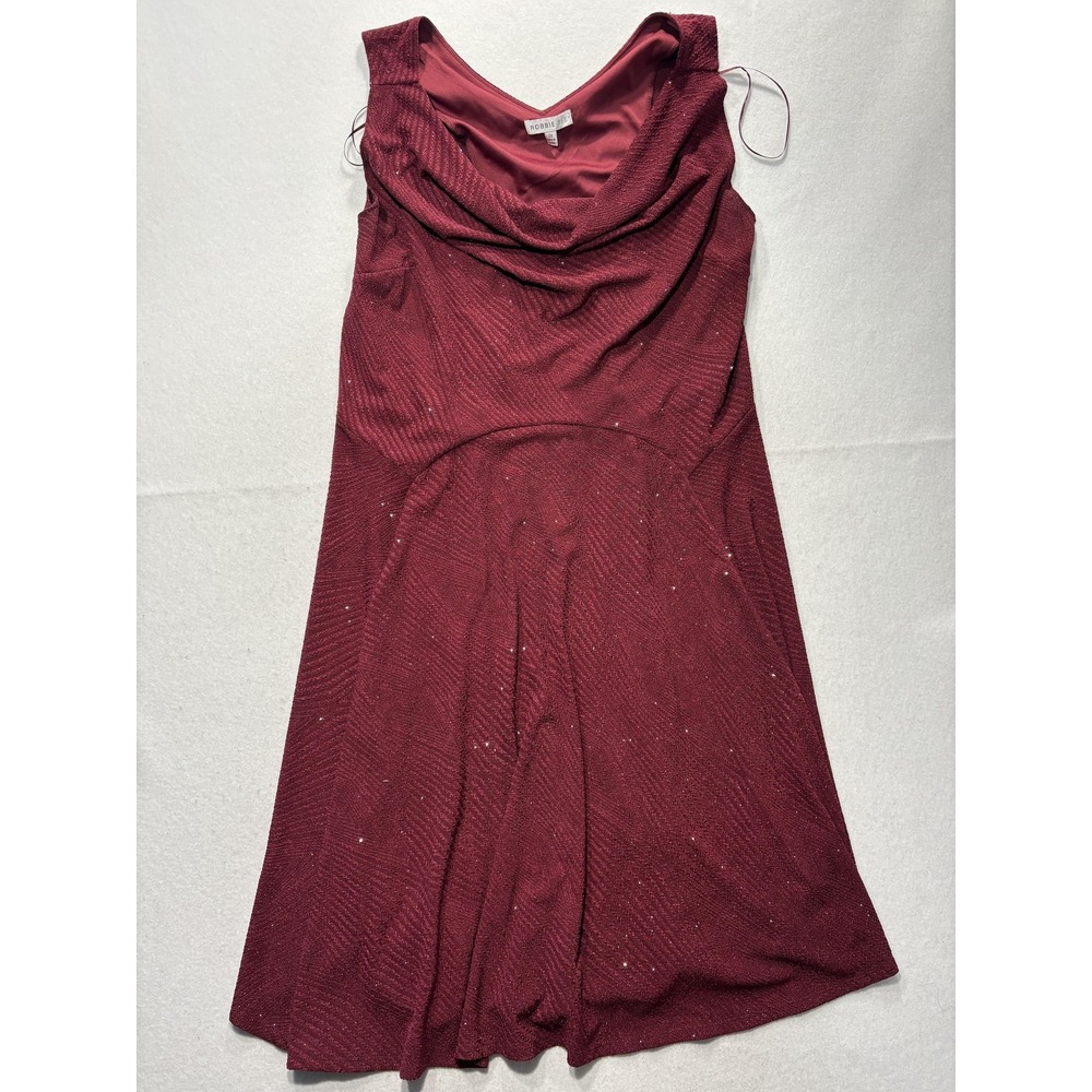 Robbie Bee Dress Womens 2X Red Cowl Neck Sleeveless Glitter Fit Flare Midi Party